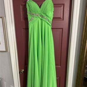 Riva Designs Neon Green Beaded Empire Waist Maxi Dress